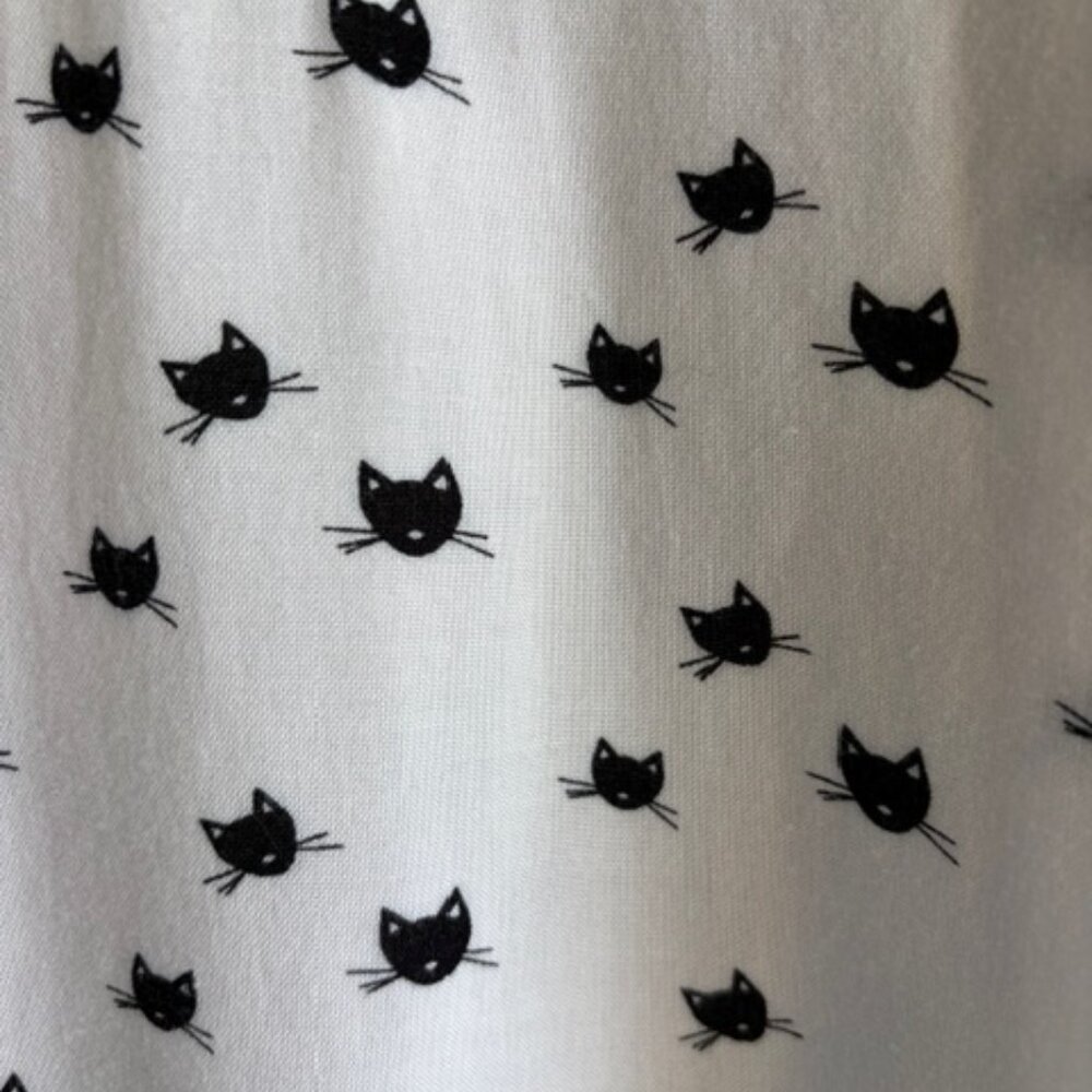 Just Living Black&White Cat Print Long Sleeve Roll Tab Blouse Large Novelty Boho - Picture 5 of 10